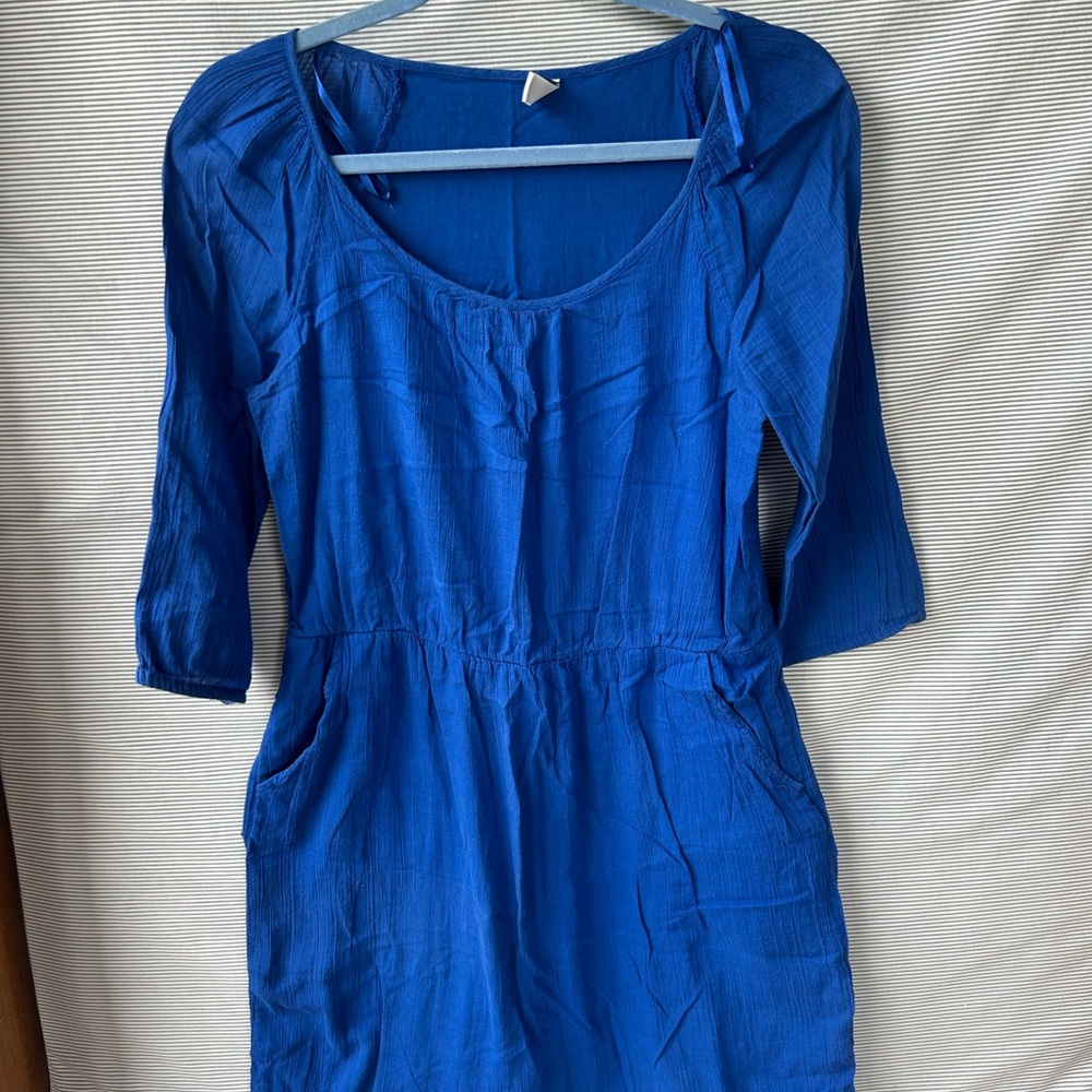 Vibrant Blue Dress with Pockets 3/4 Sleeves